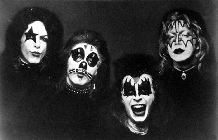 Black and white photo of Kiss band members Gene Simmons and Paul Stanley in iconic makeup discussing Ace Frehley&rsquo;s sudden passing.