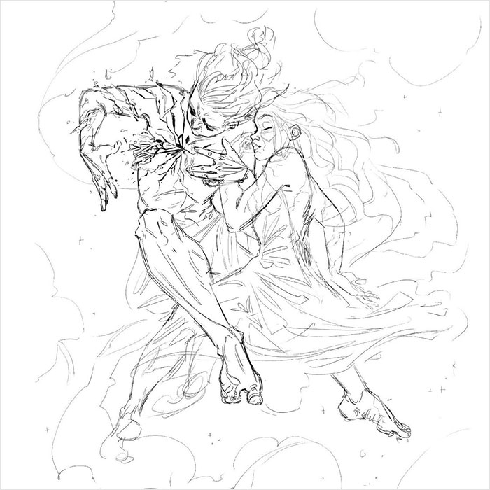 Sketch of a dancing couple in flowing dresses, evoking themes of heterosexual breeding propaganda in new Disney film backlash. Sketch of a dancing couple in flowing dresses, evoking themes of heterosexual breeding propaganda in new Disney film backlash.