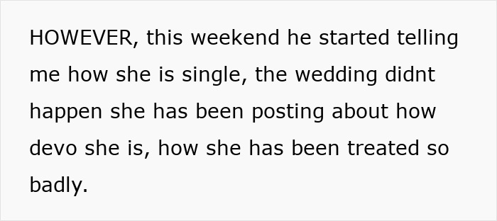 Text excerpt about a 51-year-old feeling insecure and suspecting her boyfriend enjoys attention from his newly-single ex.