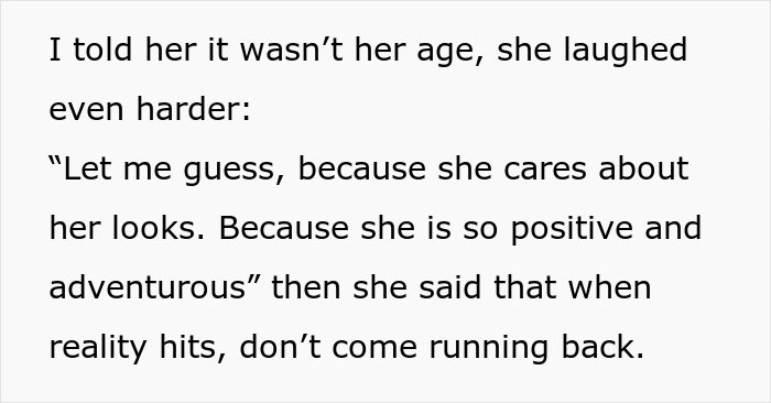 Text excerpt about a man telling a woman it wasn&rsquo;t her age, followed by a harsh truth about leaving wife for a younger woman.