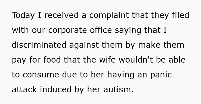 Complaint filed over autistic woman&rsquo;s panic attack at restaurant, disputing charge for food she couldn&rsquo;t consume.
