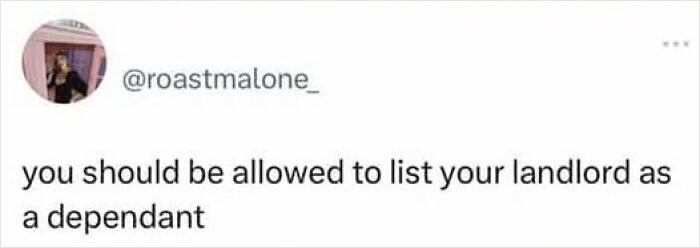 A social media meme about listing your landlord as a dependant, part of funny and random Thunder Dungeon memes.
