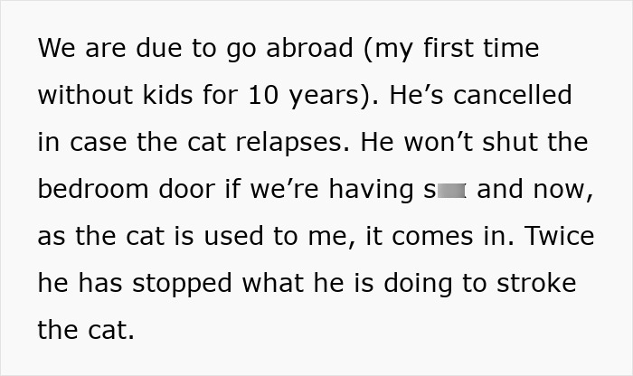 Text excerpt describing a partner stroking a cat during intimacy as the cat enters the bedroom.