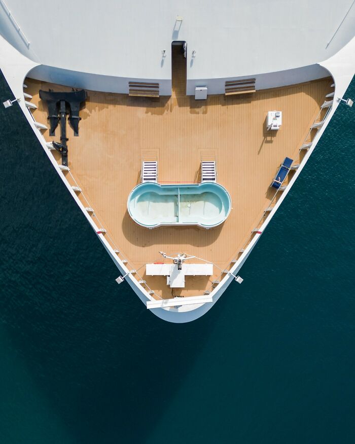 Aerial view of a ship's bow with a small pool, captured among the 1839 Awards winning photos in the 2025 contest.