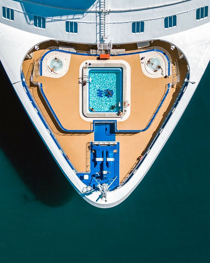Aerial view of a ship's bow with a small pool, captured among the 1839 Awards winning photos in the 2025 contest.