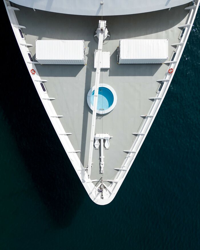 Aerial view of a ship's bow with a small pool, captured among the 1839 Awards winning photos in the 2025 contest.