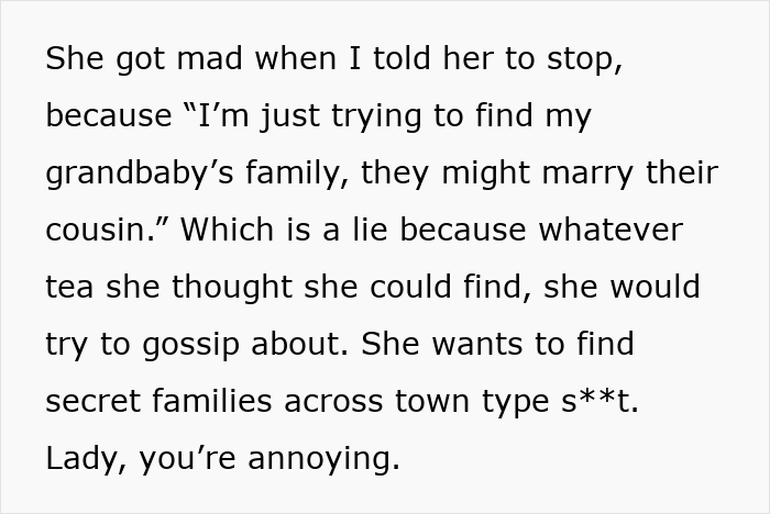 Text explaining a nosy mother annoying family with ancestry tests to uncover secret family connections and gossip attempts. Text explaining a nosy mother annoying family with ancestry tests to uncover secret family connections and gossip attempts.