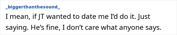 Screenshot of a social media post where Katy Perry comments on dating Justin Trudeau, calling him fine and expressing no concern.