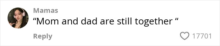 Screenshot of a social media comment under Mamas category, discussing a mom and dad still being together.