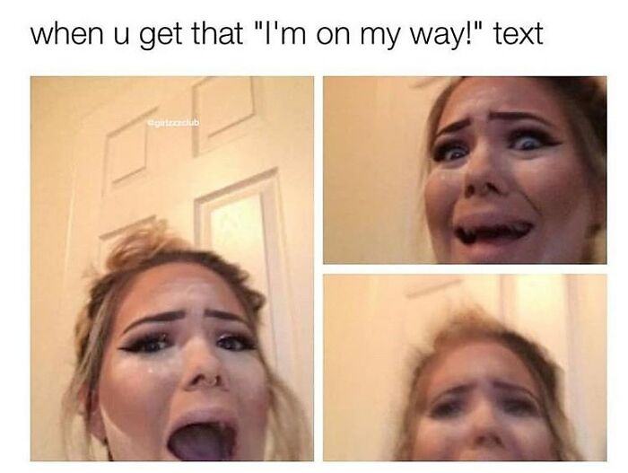 Woman showing exaggerated scared and crying expressions, capturing hilarious and relatable relationship meme feelings.