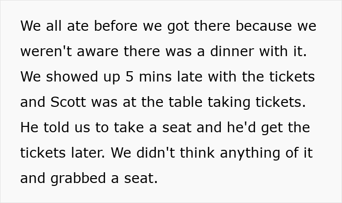 Group of coworkers realizing they were scammed at a superior&rsquo;s wife&rsquo;s show that was not actually free