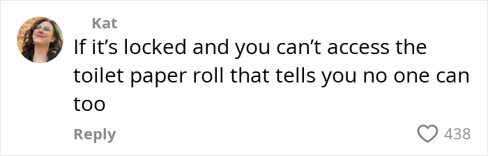 Comment by Kat discussing restricted access to toilet paper rolls highlighting public bathroom toilet paper danger.