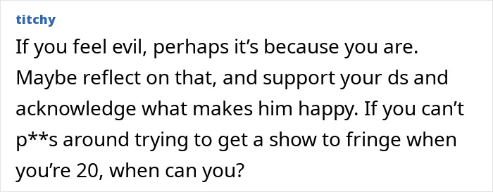Alt text: Text discussing steering a son's career path while supporting his dreams and happiness in a thoughtful message.
