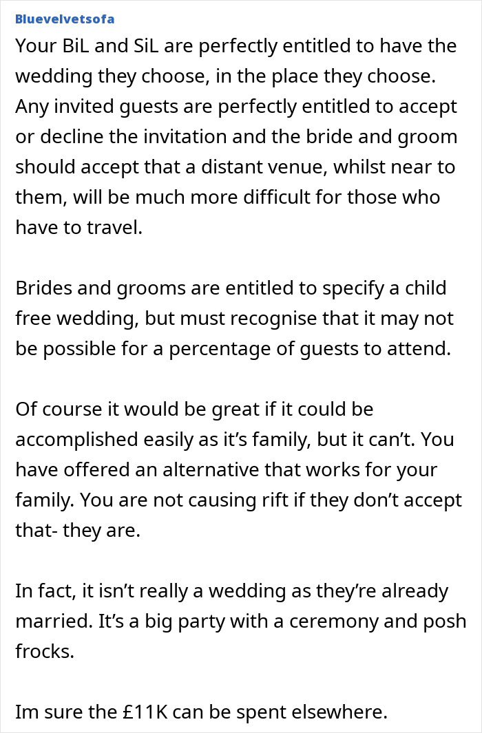 Couple cancels plans after £11k wedding invitation 8 hours away with child-free guest policy causing dispute. Couple cancels plans after £11k wedding invitation 8 hours away with child-free guest policy causing dispute.