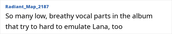 Text excerpt from a comment discussing vocal style in an album, related to Taylor Swift's music video secret jab at her ex.