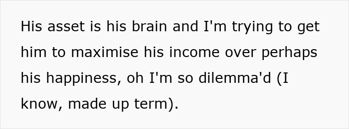 Text excerpt discussing the dilemma between steering a son's career to maximize income versus pursuing dreams.
