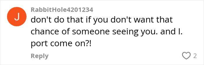 User comment warning about privacy risks while discussing strangers sleeping on a cruise balcony, sparking heated debate.