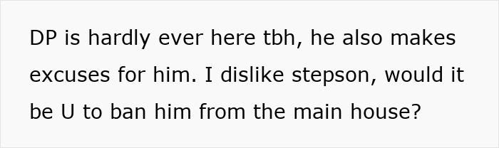 Text discussing family relationship dynamics in the Annexe Son House, mentioning stepson and main house conflicts.