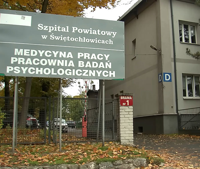 Entrance to a medical and psychological testing facility in Poland, related to a woman missing and found emaciated case.