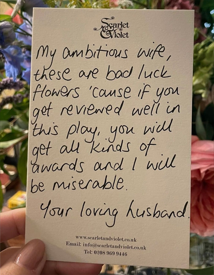 Handwritten note on Scarlet & Violet card held by a person, featuring personal message amid Lily Allen's explosive new album and David Harbour claims.