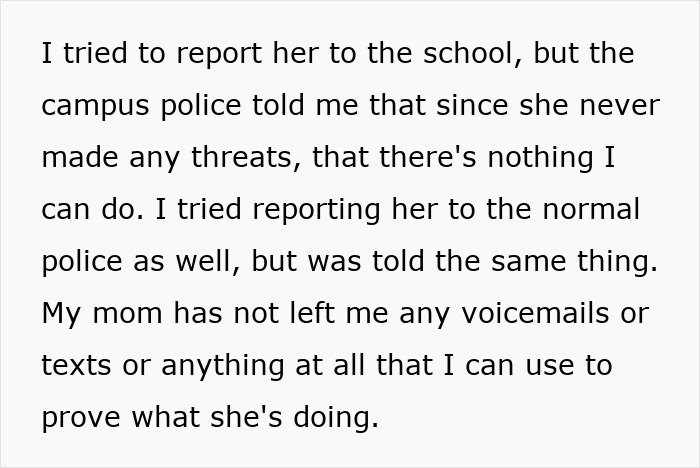 Text discussing attempts to report a***e and lack of evidence related to parents lied food allergies daughter no contact.