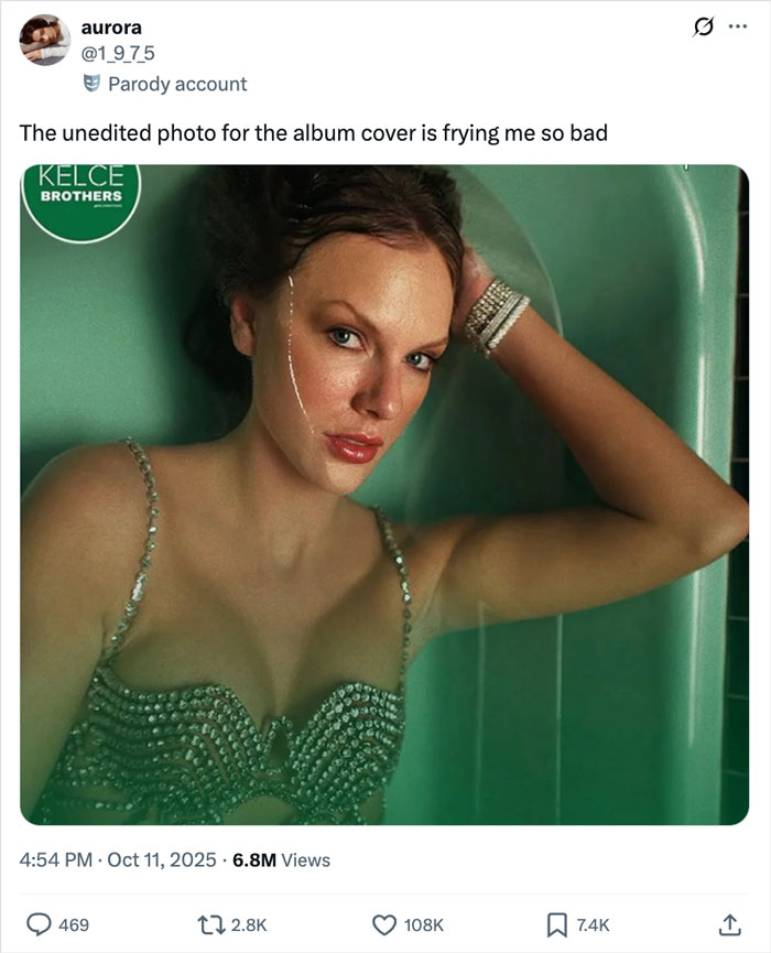 Taylor Swift in an unedited photo from Life Of A Showgirl cover shoot, sparking online conspiracy theories. Taylor Swift in an unedited photo from Life Of A Showgirl cover shoot, sparking online conspiracy theories.