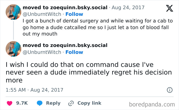 Screenshot of a really dumb tweet about dental surgery and catcalling, showcasing humorous and dumb tweets online.