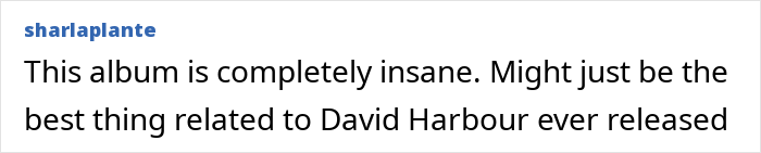 Comment text about Lily Allen&rsquo;s brutal album related to David Harbour, shared in a casual online discussion.