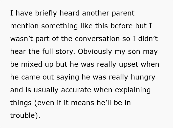 Text excerpt about a 5-year-old left hungry at school after a teacher denies him his snack as a consequence for fighting.