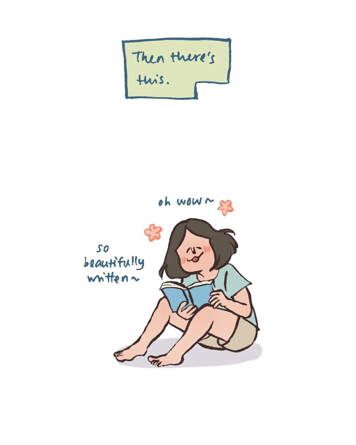 Malaysian artist's relatable drawing of life with her tall, geeky husband in casual, cozy reading moments together.