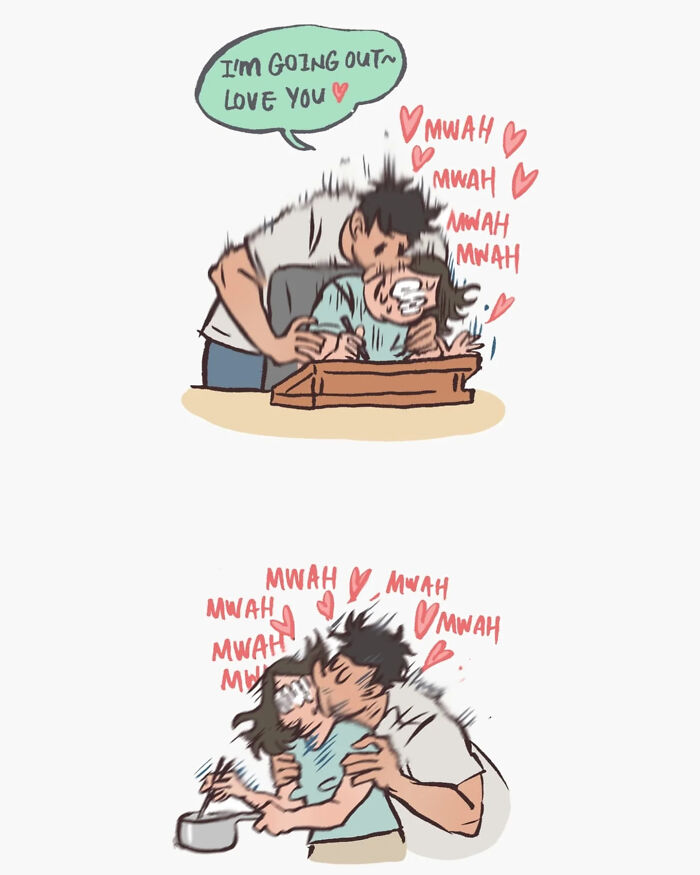 Illustration by Malaysian artist showing a close-up of hands and a woman's face in a relatable comic style.