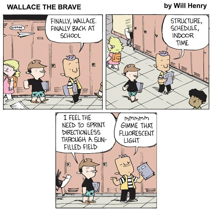Comic panels from Wallace the Brave by Will Henry, illustrating whimsical Snug Harbor tales with comforting, lighthearted moments.