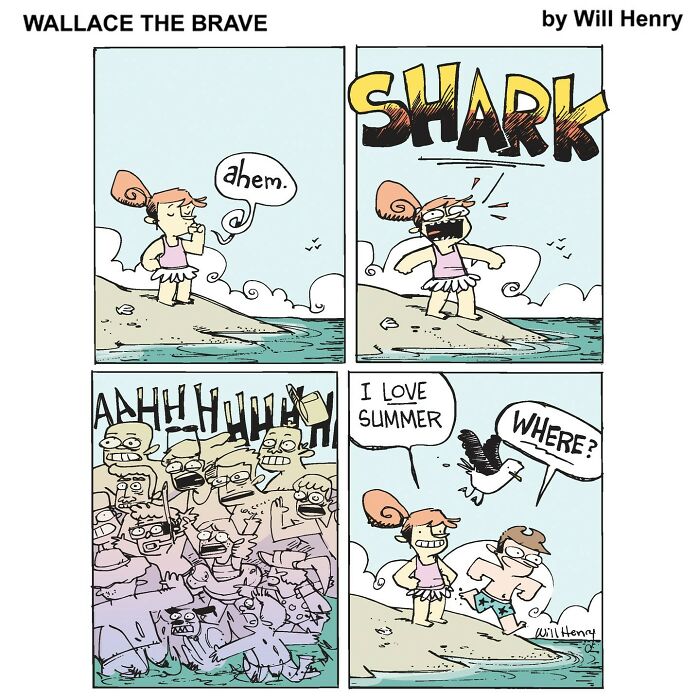 Comic strip from Wallace the Brave by Will Henry, showcasing whimsical Snug Harbor tales with charming summer scenes.