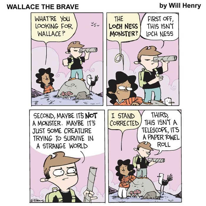 Comic strip from Wallace the Brave by Will Henry, showcasing whimsical characters and charm in a new Snug Harbor tale.