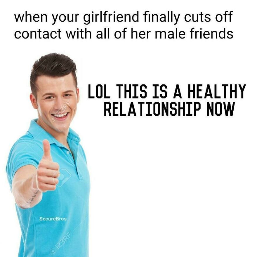 Young man giving thumbs up with text mocking alpha males in relationships, highlighting hilarious posts about alpha males humor.