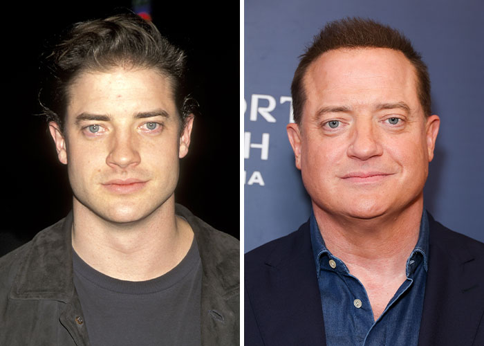 Side-by-side photos of a male star showing transformation highlighting unparalleled beauty and celebrity changes over time