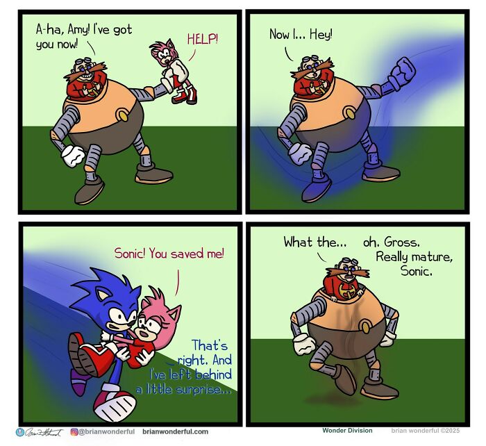 Comic strip featuring dark humor and random laughs with characters in a humorous rescue scene by Brian Wonderful.