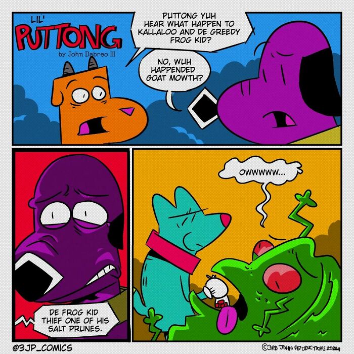 Colorful 3JP Comics panel featuring humorous animal characters in a vibrant, playful cartoon style by the artist.