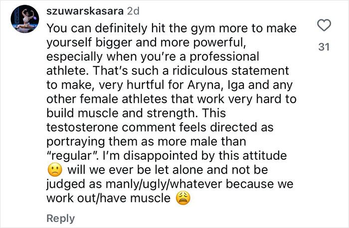 Instagram comment criticizing tennis star&rsquo;s testosterone remark, sparking uproar and rival&rsquo;s response with hot bikini pics.