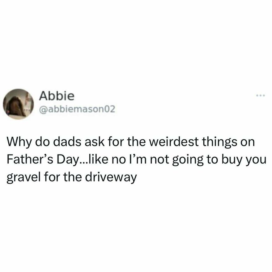 Funny dad meme about weird Father’s Day gift requests showing typical dad humor in a relatable social media post.