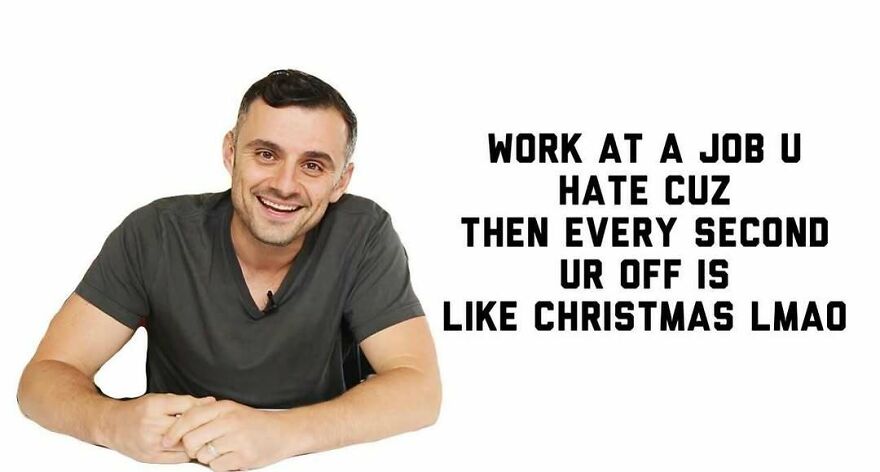 Smiling man in casual shirt next to text humorously describing a job dislike, related to alpha males theme.