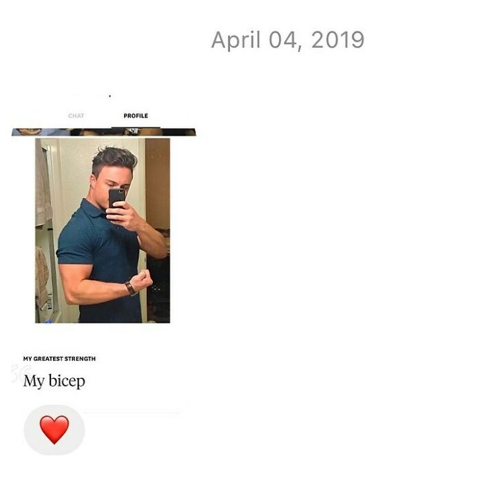 Man taking a mirror selfie flexing his bicep for a dating app profile showing hilarious unhinged people.