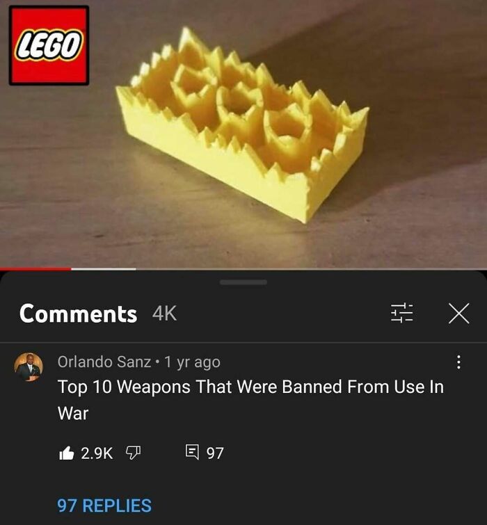 Yellow LEGO piece shaped into the word LOL, with a popular hilarious YouTube comment below it.