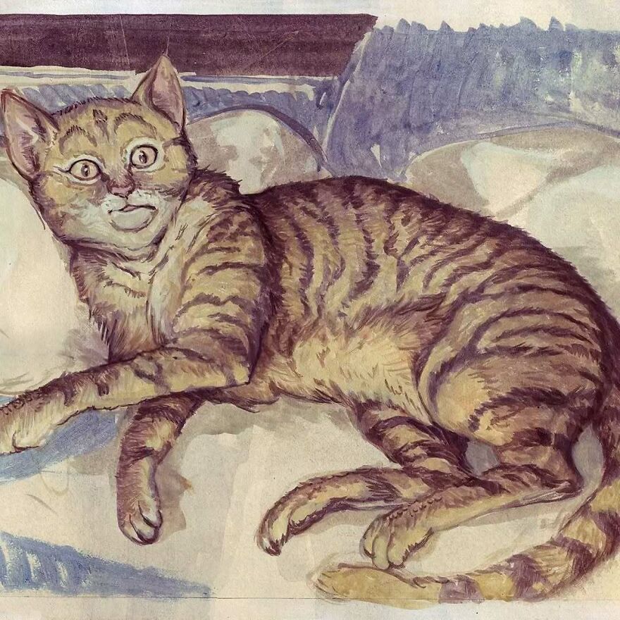 Haunting illustration of a striped cat blending science, mystery, and story into an otherworldly artistic world.