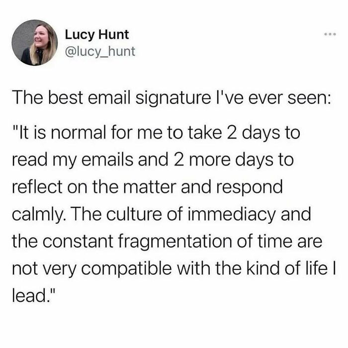Work meme on an Instagram page about taking time to read and respond to emails, relatable work culture humor.