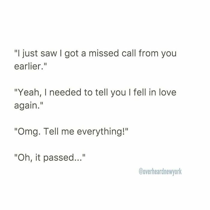 Text conversation about falling in love and dating, part of hilarious conversations people accidentally eavesdropped on.