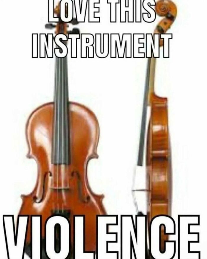 Violin with humorous text playing on words related to posts that hit different at 3AM unhinged memes.
