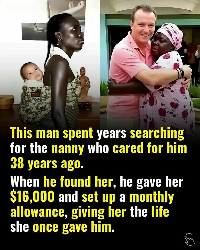 Man hugging nanny he found after years, highlighting adorable and wholesome posts that brighten your feed.