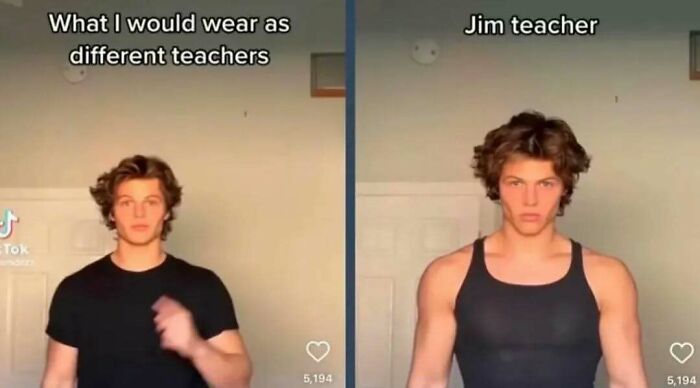 Young man showing different teacher looks in unhinged meme format, reflecting posts that hit different at 3AM mood.