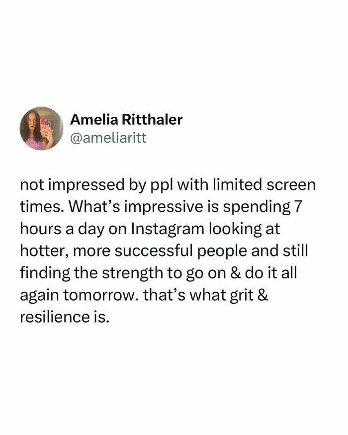 Tweet about resilience and grit related to spending hours on Instagram, sharing a daily serotonin boost message.